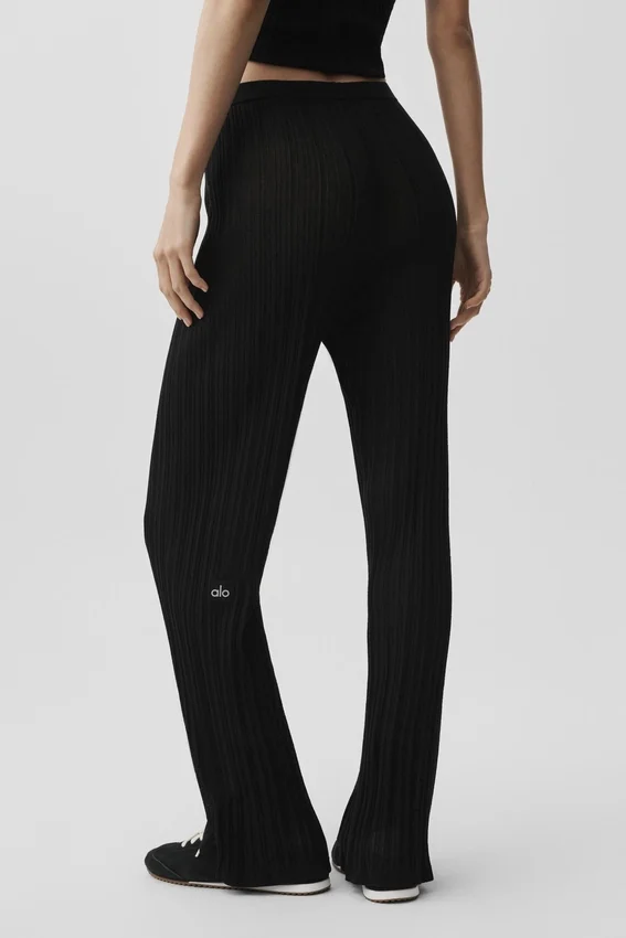 High-Waist-byxor med raka ben – svarta