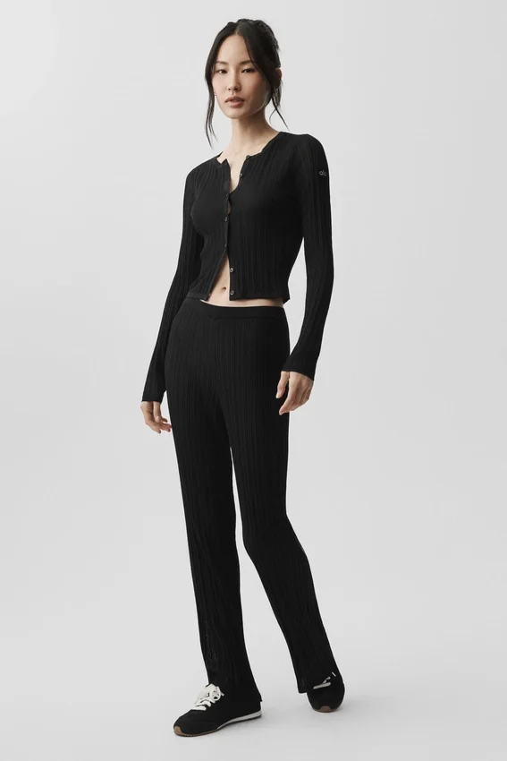 High-Waist-byxor med raka ben – svarta