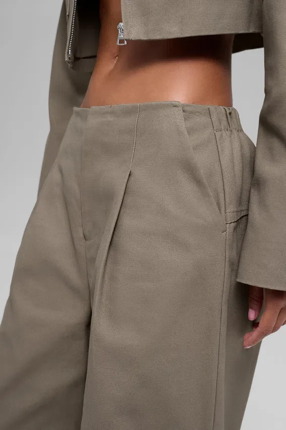 High-Waist byxor med vid ben – Light Cocoa