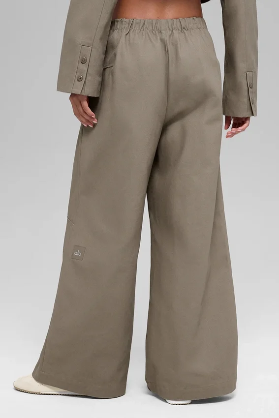 High-Waist byxor med vid ben – Light Cocoa