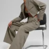 High-Waist byxor med vid ben – Light Cocoa