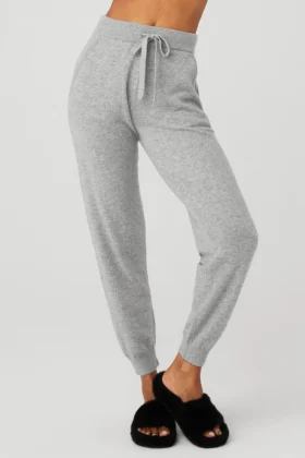 High-Waist Cashmere Jet Set-byxor – Dove Grey Heather