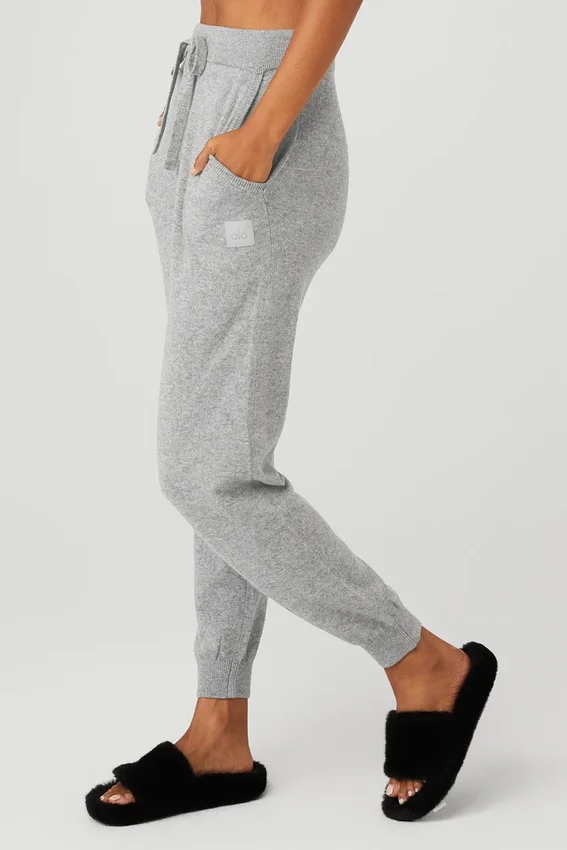 High-Waist Cashmere Jet Set-byxor – Dove Grey Heather