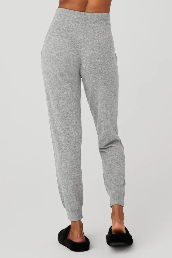 High-Waist Cashmere Jet Set-byxor – Dove Grey Heather