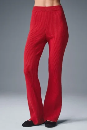 High-Waist flarebyxor i denimstickat – Bold Red/Dark Bold Red