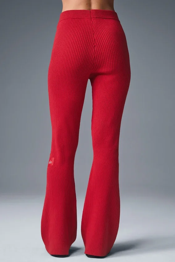 High-Waist flarebyxor i denimstickat – Bold Red/Dark Bold Red