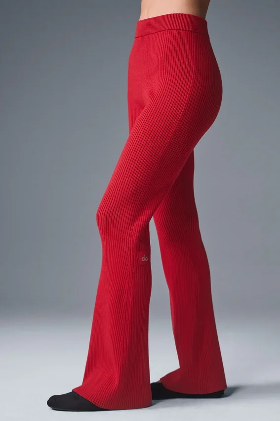 High-Waist flarebyxor i denimstickat – Bold Red/Dark Bold Red