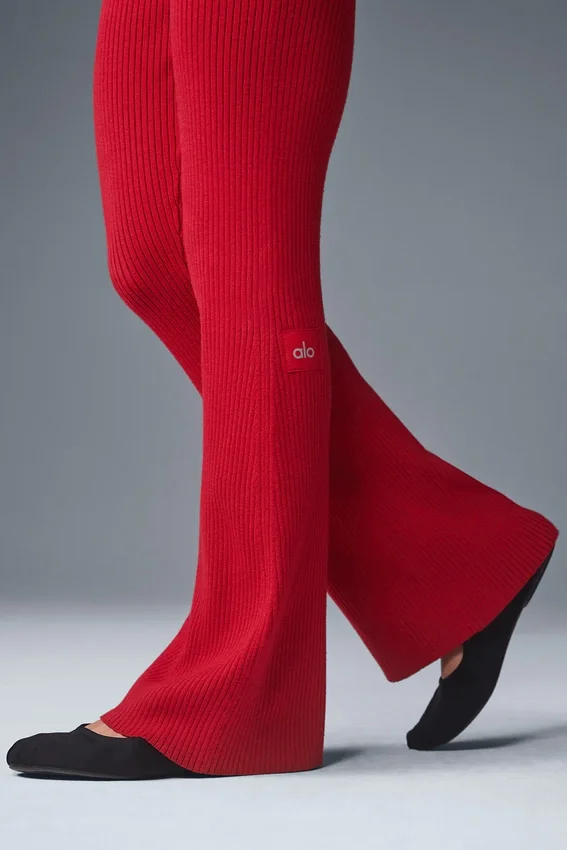 High-Waist flarebyxor i denimstickat – Bold Red/Dark Bold Red