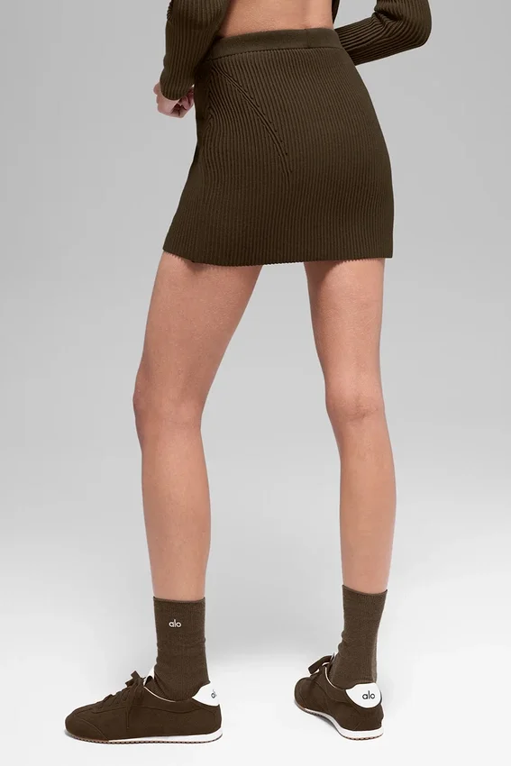 High-Waist kjol i denimstickat – Espresso/svart