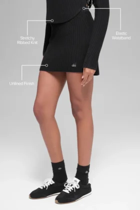 High-Waist kjol i denimstickat – svart/antracit