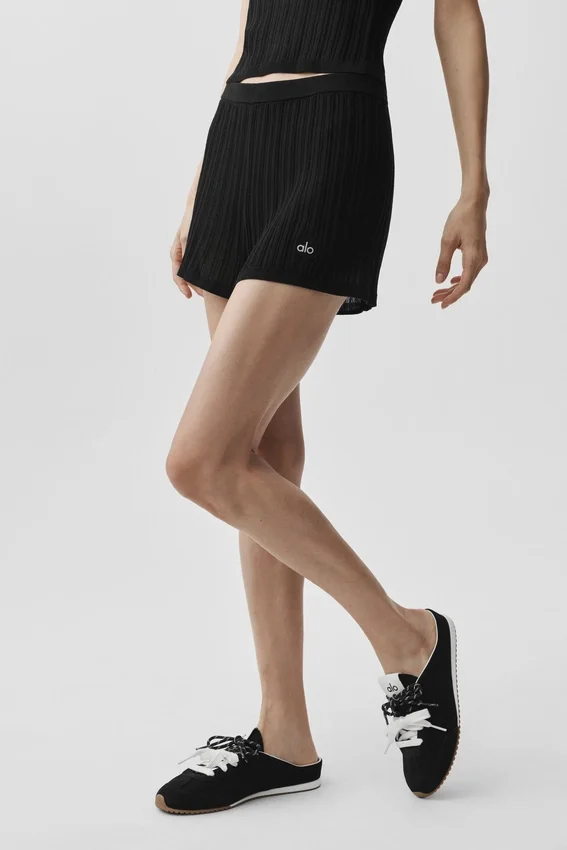 High-Waist-shorts i tröjstickat – svart