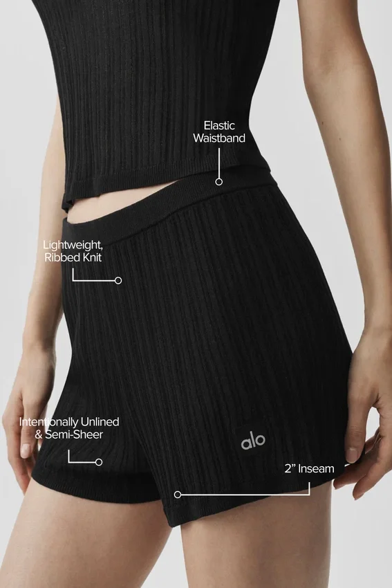 High-Waist-shorts i tröjstickat – svart