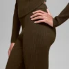 High-Waist, utsvängda byxor i denimstickat – Espresso/svart