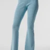 High-Waist, utsvängda byxor i denimstickat – himmelsblå/mörk himmelsblå