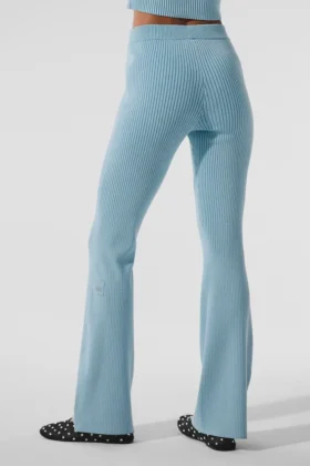 High-Waist, utsvängda byxor i denimstickat – himmelsblå/mörk himmelsblå