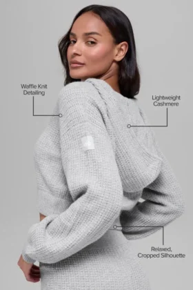 Huvtröja i kashmirplush med vågmönster och hel dragkedja – Athletic Heather Grey