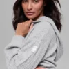 Huvtröja i kashmirplush med vågmönster och hel dragkedja – Athletic Heather Grey
