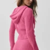 Huvtröja i ull och kashmir med ribbade detaljer och hel dragkedja – Paradise Pink