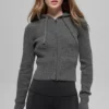 Huvtröja i ull och kashmir med ribbade detaljer och hel dragkedja – Platinum Grey
