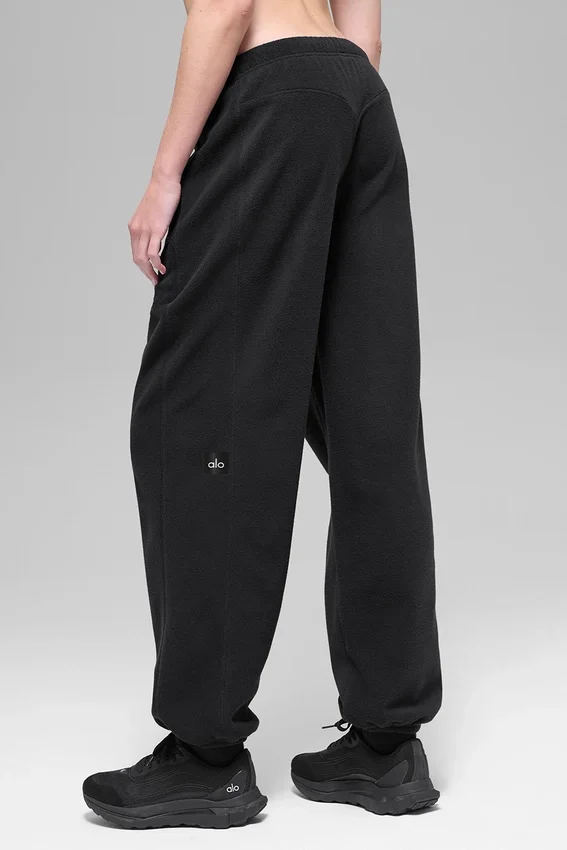 Joggingbyxor i polarfleece med High-Waist-design – svart