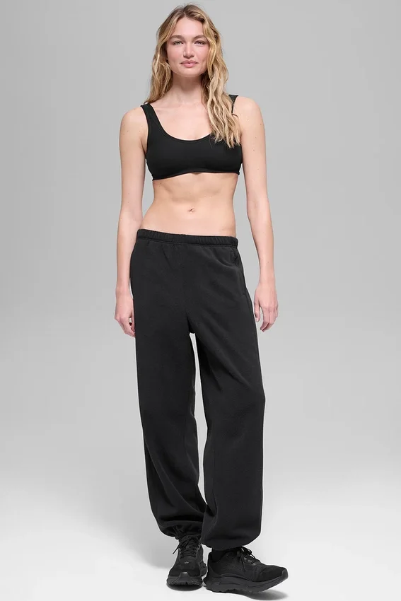 Joggingbyxor i polarfleece med High-Waist-design – svart