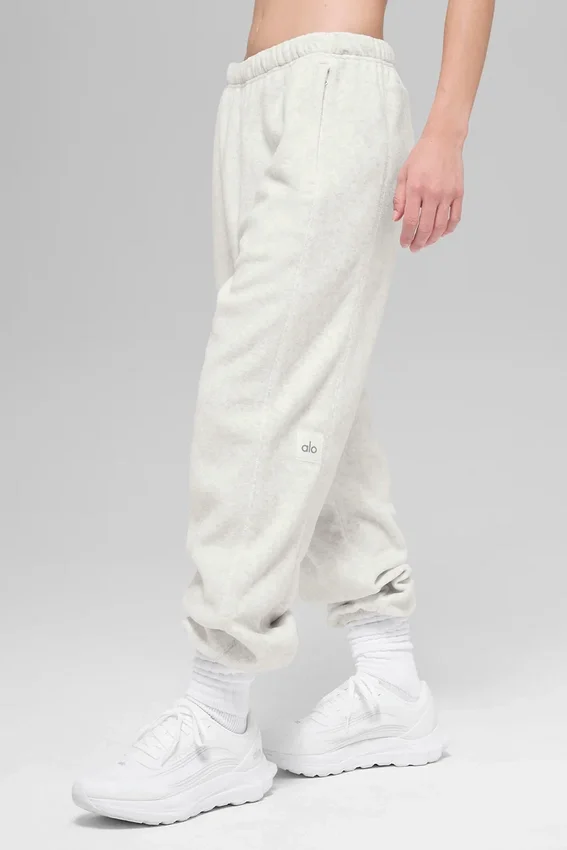 Joggingbyxor i polarfleece med High-Waist-modell – vit melerad grå