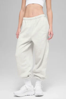 Joggingbyxor i polarfleece med High-Waist-modell – vit melerad grå