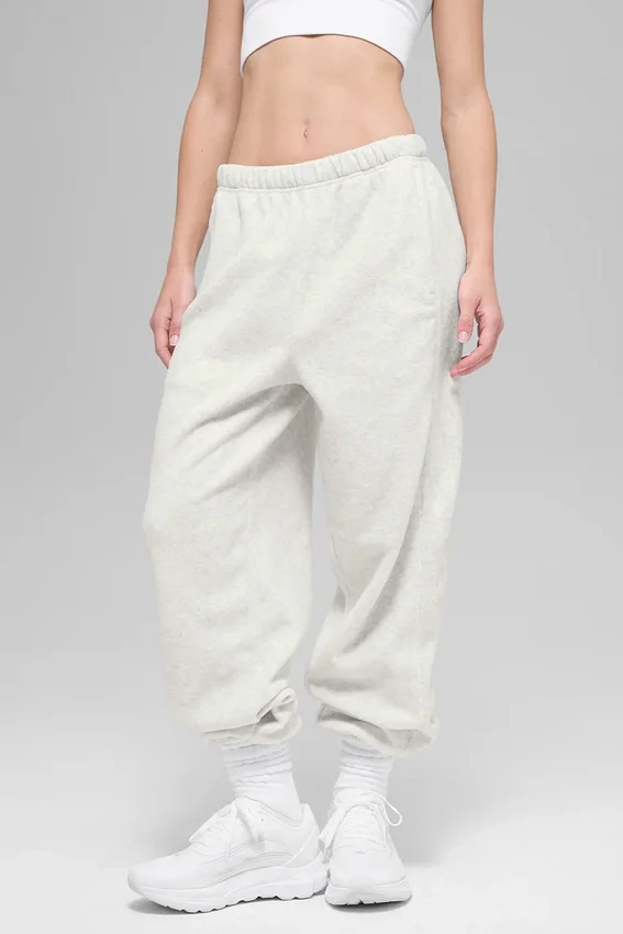 Joggingbyxor i polarfleece med High-Waist-modell – vit melerad grå