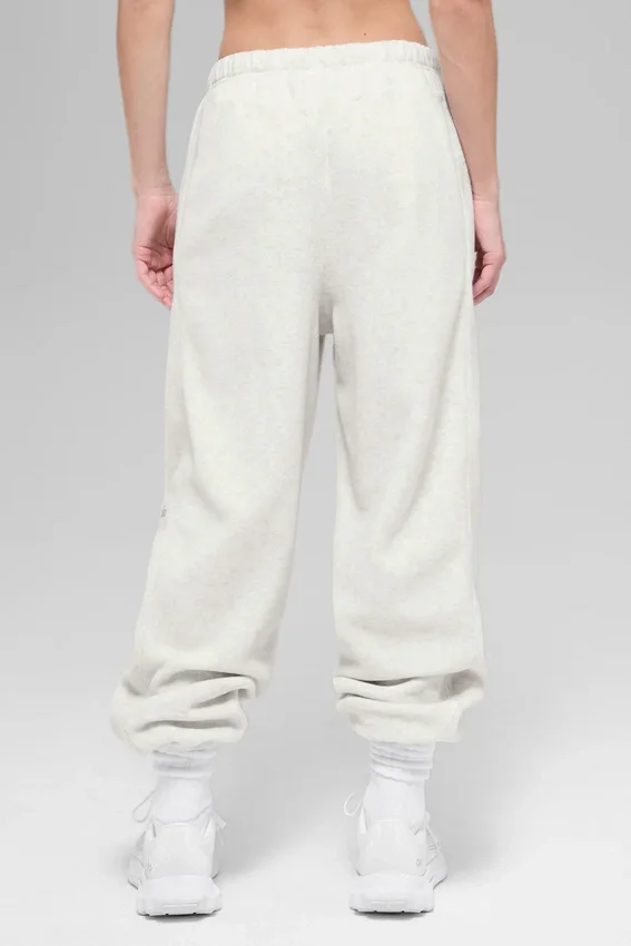 Joggingbyxor i polarfleece med High-Waist-modell – vit melerad grå