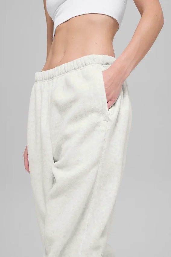 Joggingbyxor i polarfleece med High-Waist-modell – vit melerad grå
