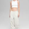 Joggingbyxor i polarfleece med High-Waist-modell – vit melerad grå