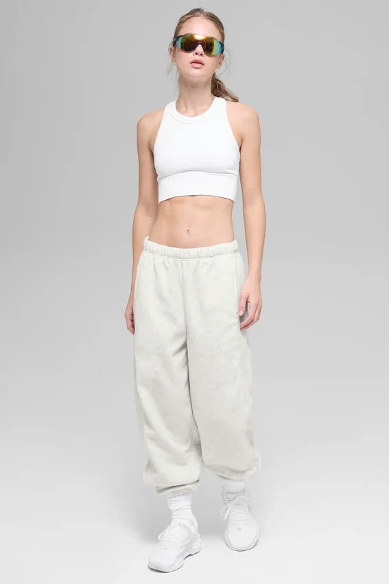 Joggingbyxor i polarfleece med High-Waist-modell – vit melerad grå
