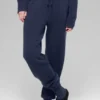 Joggingbyxor i ull och kashmir med High-Waist – New Class – Marinblå