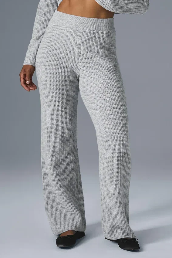 Kashmir-byxor med High-Waist och fluffig våffelstruktur – Athletic Heather Grey