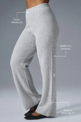 Kashmir-byxor med High-Waist och fluffig våffelstruktur – Athletic Heather Grey