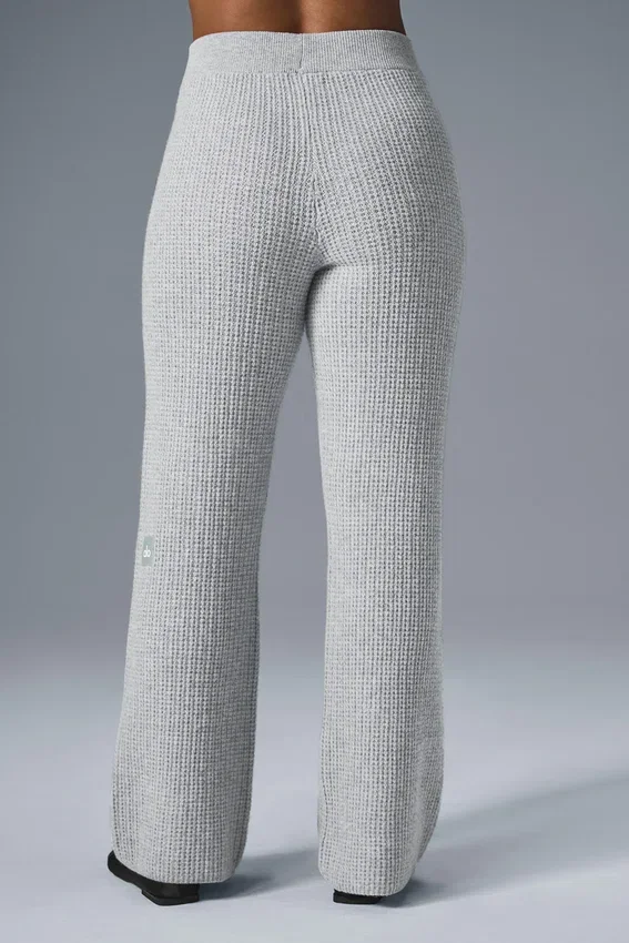 Kashmir-byxor med High-Waist och fluffig våffelstruktur – Athletic Heather Grey