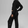 Kashmir-High-Waist-byxor i fluffig våffelstickning – Svart