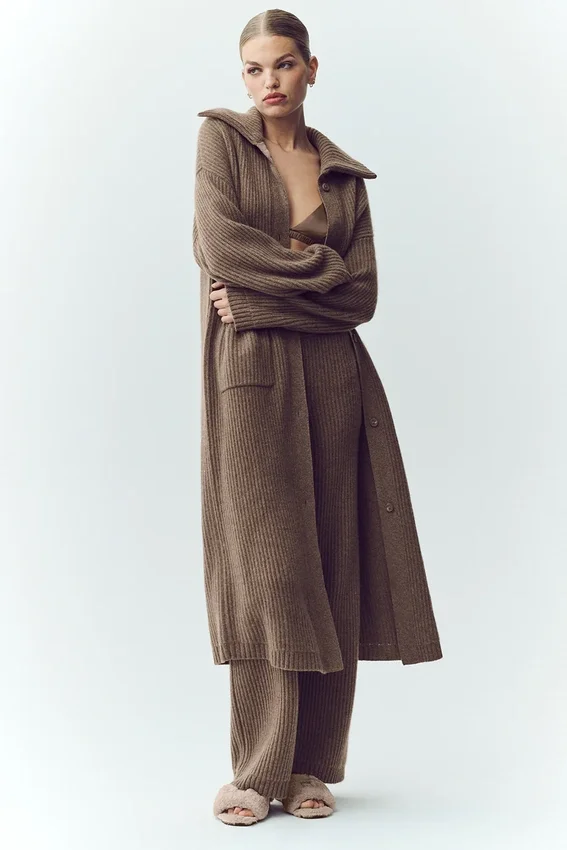 Kashmir-kofta Northstar Long Cardigan – Alpine Cocoa Heather
