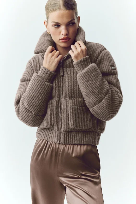Kashmir Northstar-stickat med puffärmar – Alpine Cocoa Heather