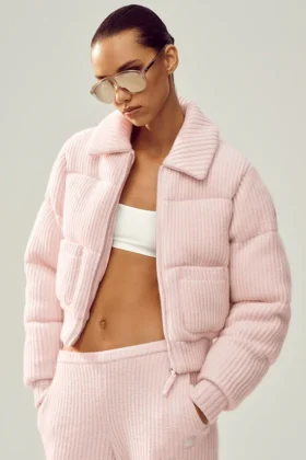 Kashmir Northstar Stickat Puffer – Frostad rosa