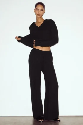 Kashmirbyxor med High-Waist och raka ben – Northstar – Svart