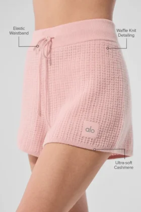 Kashmirshorts med High-Waist-design i mjuk våffelstruktur – Pink Quartz