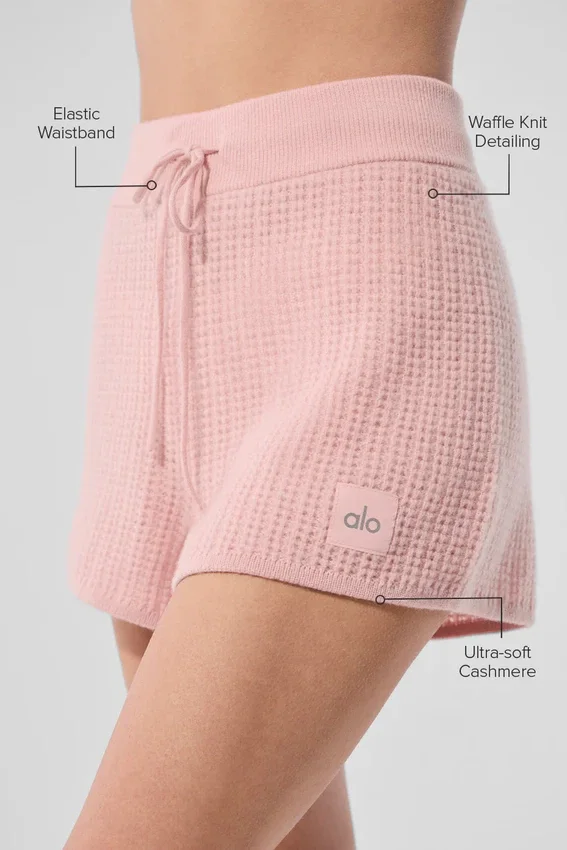 Kashmirshorts med High-Waist-design i mjuk våffelstruktur – Pink Quartz