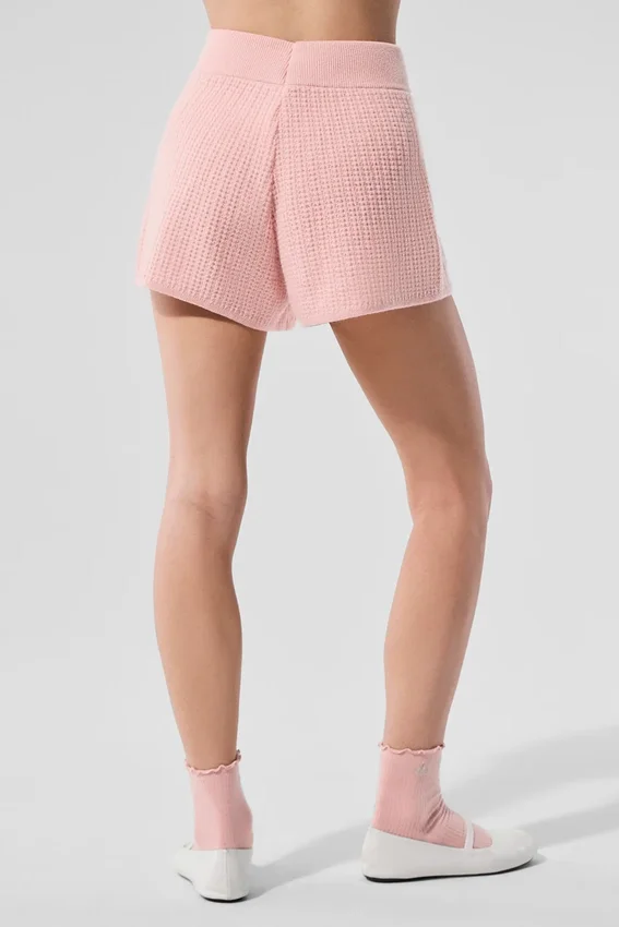 Kashmirshorts med High-Waist-design i mjuk våffelstruktur – Pink Quartz