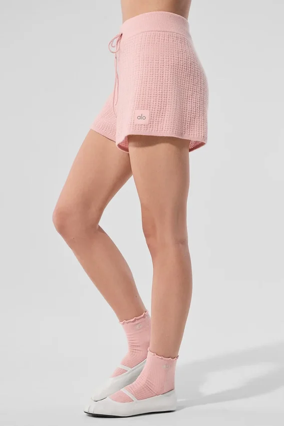 Kashmirshorts med High-Waist-design i mjuk våffelstruktur – Pink Quartz