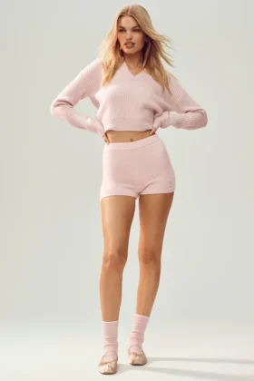 Kashmirshorts med High-Waist – Embrace – Frosted Pink