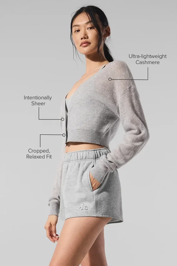 Kort kofta i genomskinlig kashmir – Athletic Heather Grey