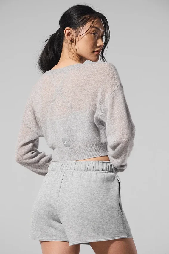 Kort kofta i genomskinlig kashmir – Athletic Heather Grey