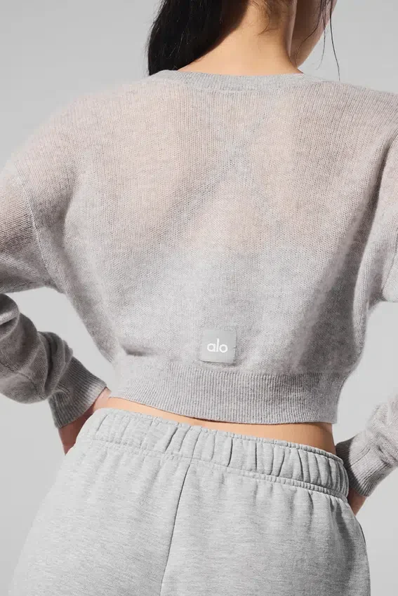 Kort kofta i genomskinlig kashmir – Athletic Heather Grey