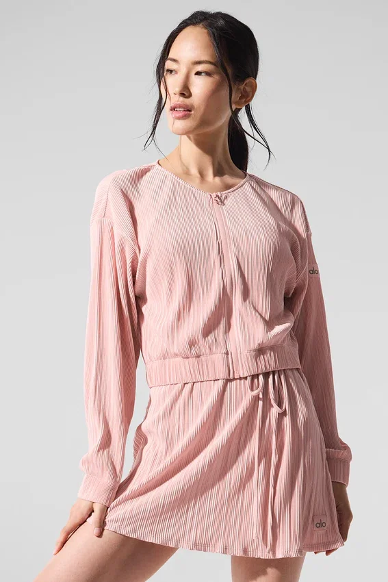 Kort mikroplisserat jackor – Pink Quartz